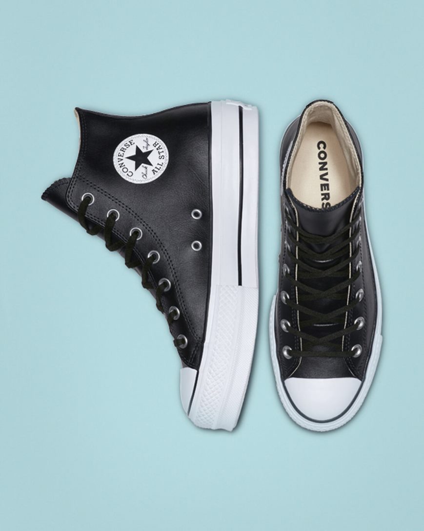 Zapatos Plataforma Converse Chuck Taylor All Star Lift Cuero Altas Mujer Negras Blancas | PE 5P408W